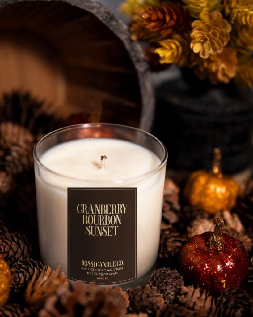 Cranberry Bourbon Sunset a 11oz hand poured fall scented candle. Foley, AL