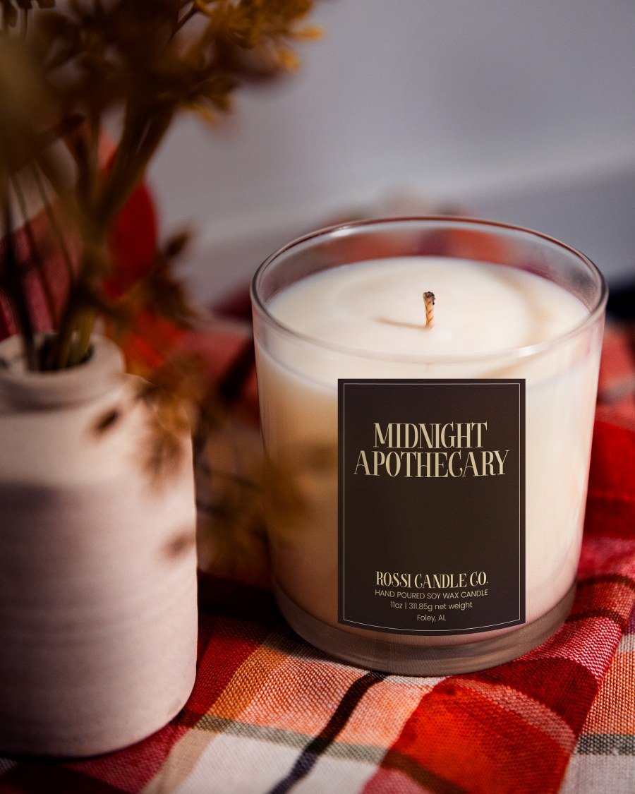 Midnight Apothecary Fall Scented Soy Wax candles hand-poured in Foley, Alabama