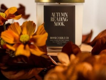 autumn reading nook a soy wax candle perfect for the fall season and holiday gifts
